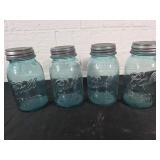 4 Blue Ball Jars, 2 #3 and 2 #9