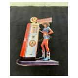 Metal Frontier Gasoline Sign with Pin-Up Design