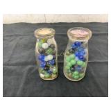 2 Glass Milk Bottles with Marbles