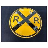 Vintage-Style Yellow Railroad Crossing Sign