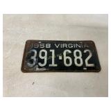 1958 Virginia License Plate