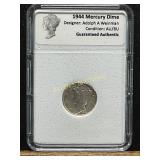 1944 Mercury Dime 90% Silver, AU/BU Condition