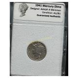 1941 Mercury Dime in AU/BU Condition