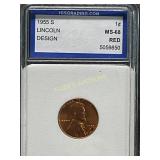 1955 S Lincoln Wheat Penny, MS-68 RD