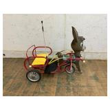 Red Steel Pedal Cart with Donkey Figure