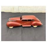 Red Tin Streamlined Toy Car with White Wheels