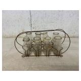 Metal Carrier with Eight Glass Milk Bottles