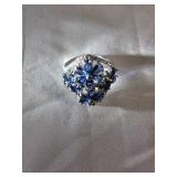 .925 Sterling Silver Floral Ring With Blue Stones