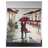 Oil on Canvas Painting of Couple with Umbrella