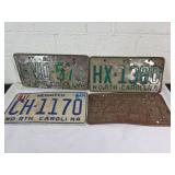 4 North Carolina Metal License Plates
