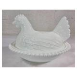 Milk Glass Hen on Nest Dish
