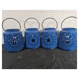 4 Blue Metal Candle Holders