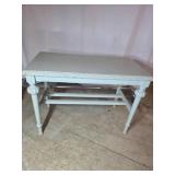 Mint Green Wooden Bench with Carved Details