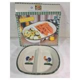 Divided Ceramic Serving Dish with Rooster Design