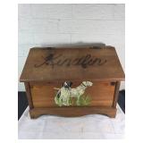 Wooden Kindling Box with Painted Dog Motif