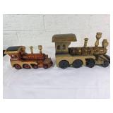 2 Painted Wooden Train Models