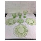 7 Uranium Glass Tableware Items