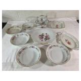 White Glass Serving Dishes with Floral Designs