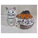 Portuguese Ceramic Cat-Shaped Lidded Pot