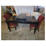 Black Dining Table with Leaf and 8 Red Upholstered