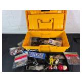 Yellow Plastic Tackle Box with Assorted Fishing Ge