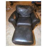 Black Leather Armchair with Matching Ottoman