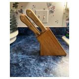 Wood Knife Block with Two Stainless Steel Knives