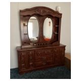 Wooden Dresser With Dual Oval Mirrors