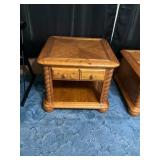 Square Pine Wood End Table with Storage