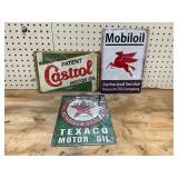 Three Vintage-Style Metal Oil Signs