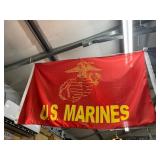 Red U.S. Marines Flag Featuring Eagle, Globe, and