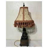 Table Lamp with Monkey Motif Base and Fabric Shade