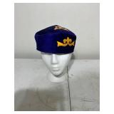 Blue Fabric Cap with Yellow Embroidered Motifs