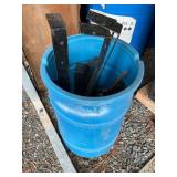 Blue Plastic Barrel with Metal Brackets