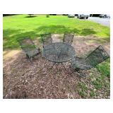 Green Metal Patio Table and Four Chairs