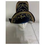 Blue Velvet Hat With Gold Embroidery