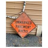 Vintage Metal Road Sign: Unmarked Pavement Ahead