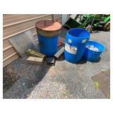 Blue Plastic Barrels and Metal Items