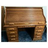 Oak Roll-Top Desk with Storage Drawers