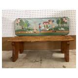 Wooden Bench with Painted Backrest Artwork
