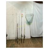 Seven Fishing Rods and Net