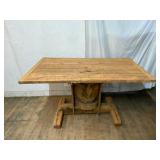 Rustic Wooden Table with Carved Pedestal Base