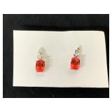 Silver Earrings with Red Stone Accents