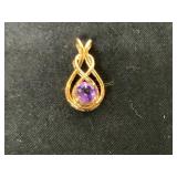 Gold-Tone Pendant with Purple Stone