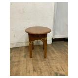 Round Oak Side Table with Pull-Out Drawer
