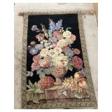 Floral Tapestry Wall Hanging on Wooden Rod