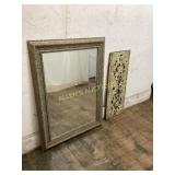 Framed Wall Mirror and Carved Wooden Panel