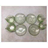 4 Green Glass Cups and 4 Plates