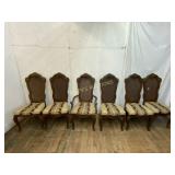 Six Carved Wood Chairs with Upholstered Seats
