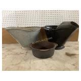 Three Coal Hods and Iron Cooking Pot